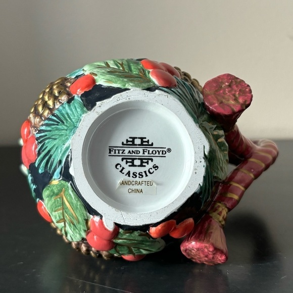 Fitz & Floyd Hand Crafted Holiday Mug Pine Cones Holly Ivy Tassles EUC - Picture 5 of 7